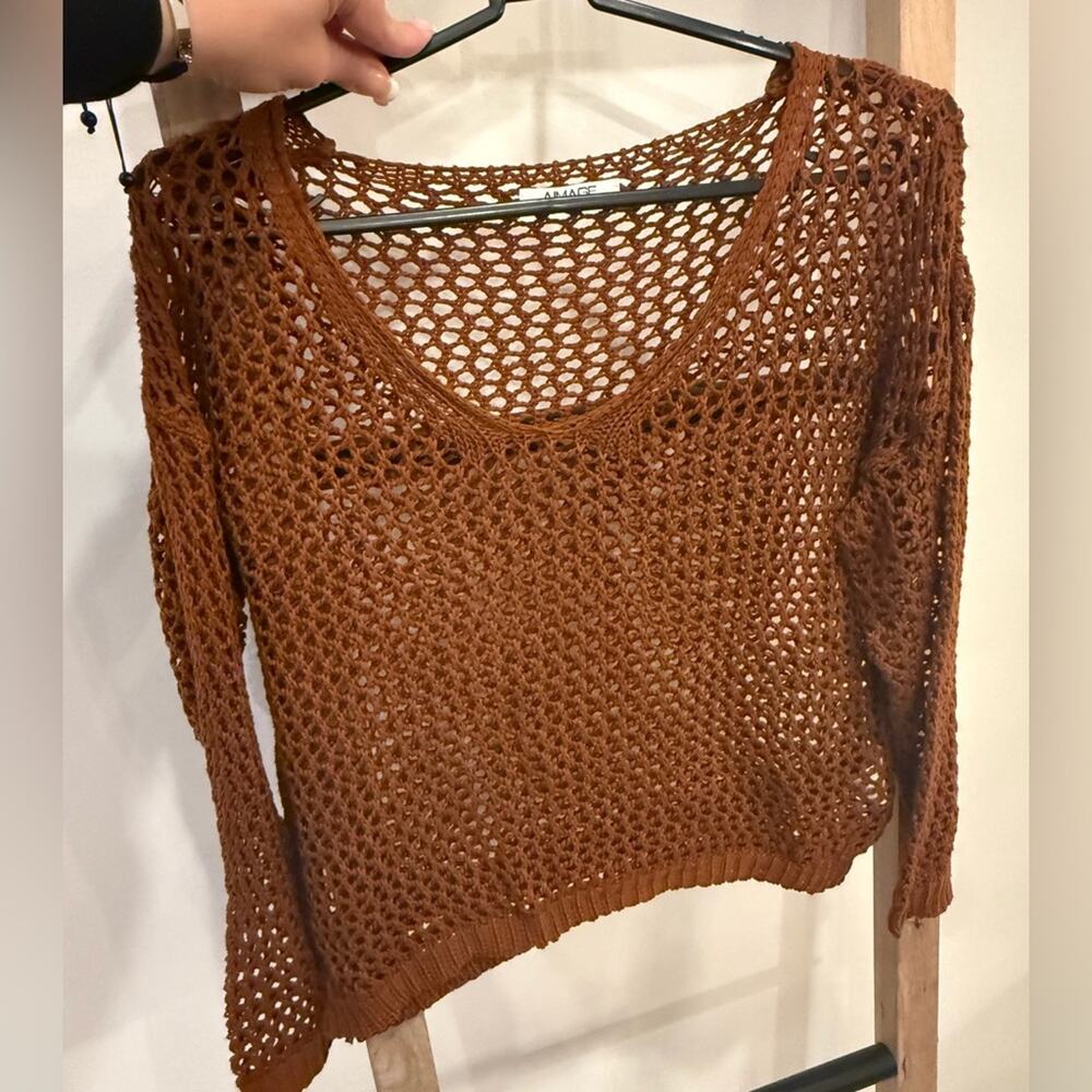 H&M Brown Open-Knit V-Neck Sweater